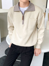 Men's Half Zipper Loose Polo Collar Sweater - WOMONA.COM