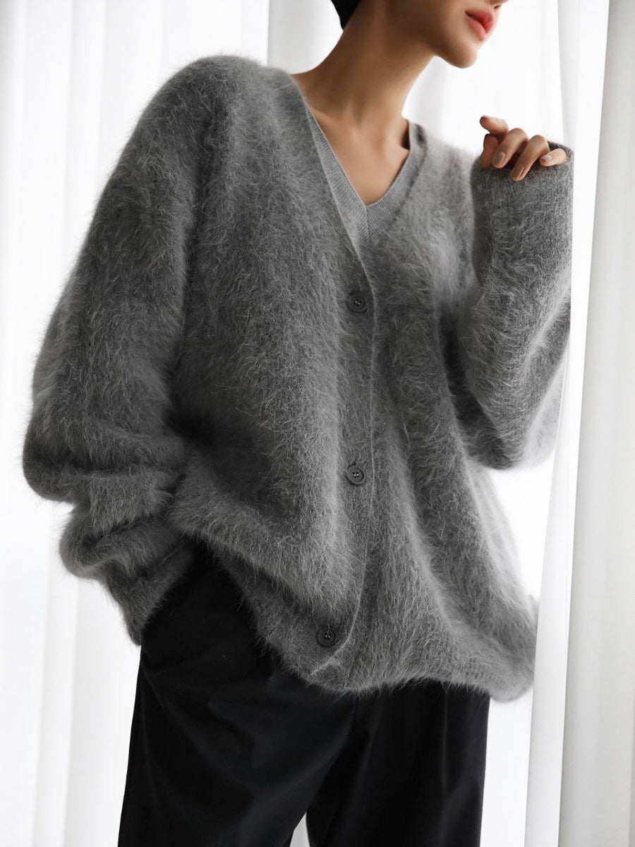 Women's relaxed V-neck button cardigan