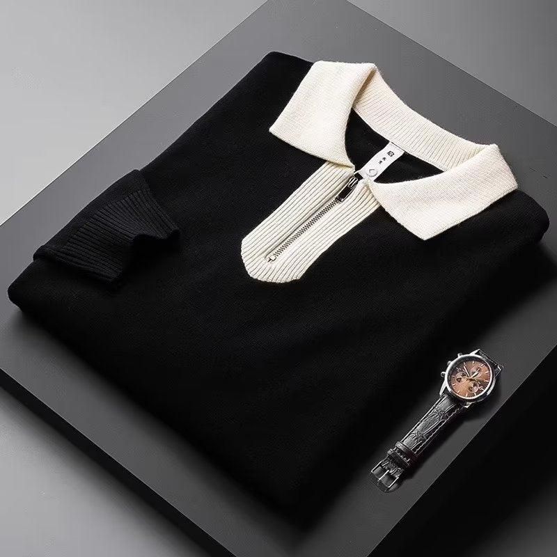 Trendy Brand Men's Lapel Slim Polo Collar Sweater - WOMONA.COM