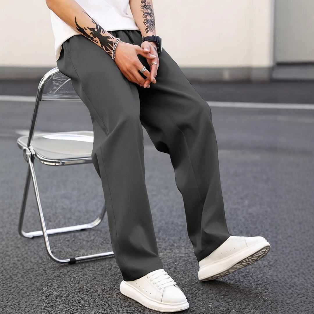Black straight-leg casual pants with relaxed fit