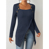 Woman Square-neck Off-shoulder Slit Sweater - WOMONA.COM