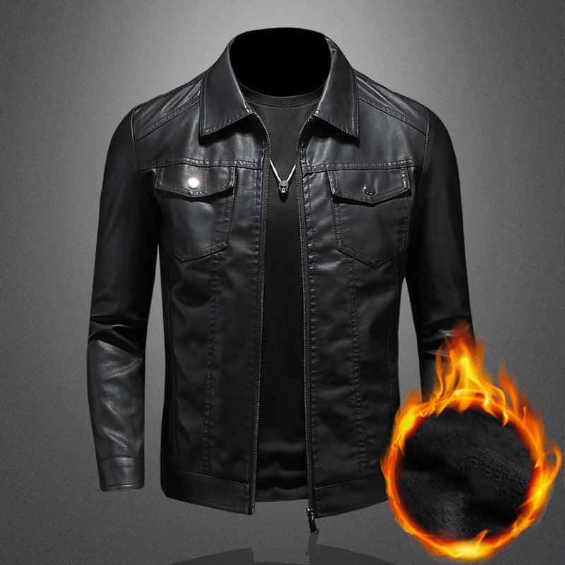 Mens Fashion Casual Solid Color Slim Biker Jacket - WOMONA.COM