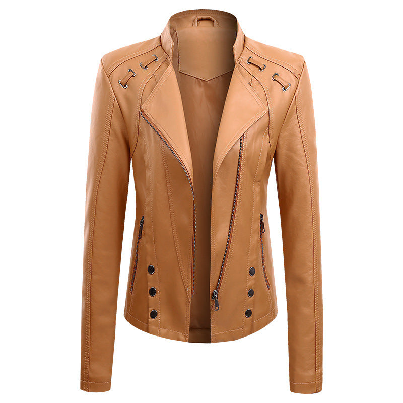 New Leather PU Leather Jacket Women's Short - WOMONA.COM