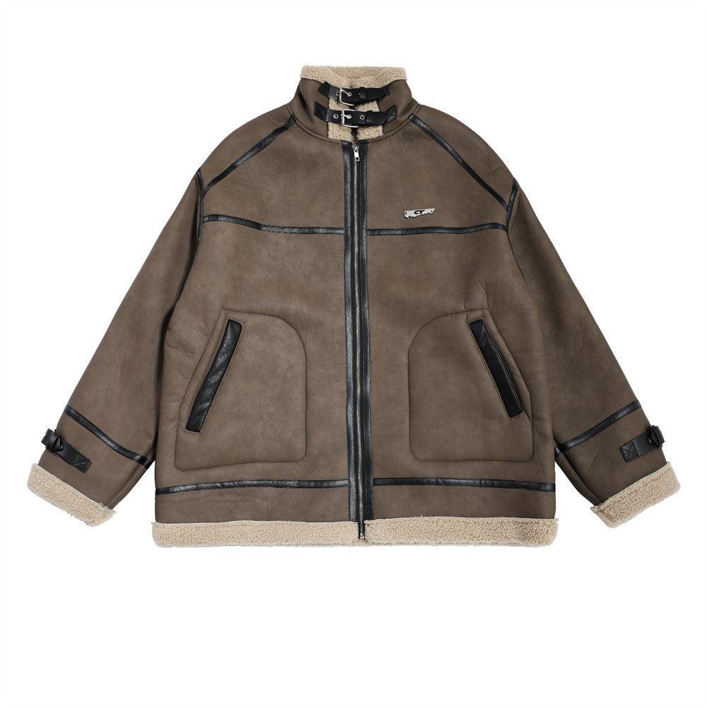 Fleece-lined Lamb Fur Coat - WOMONA.COM