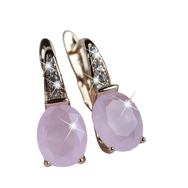 Oval Moonstone Crystal Earrings Earrings - WOMONA.COM