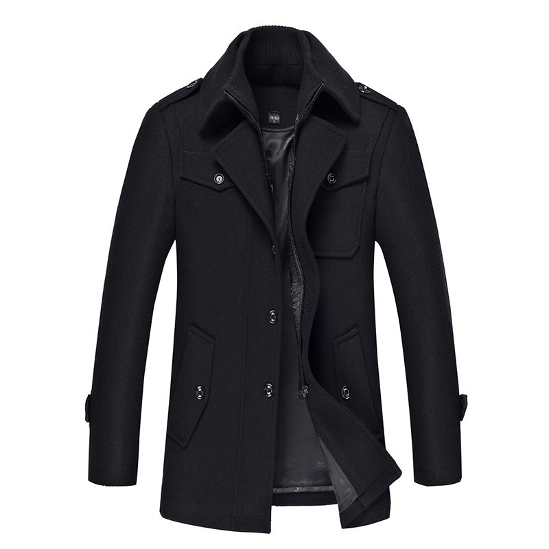 Woolen Coat Men's Slim Trench Coat Thickened Wool - WOMONA.COM