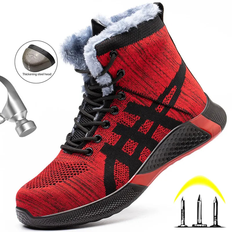 Men's black lace-up winter work boots