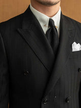 Man Versatile Black Striped Double Breasted Suit