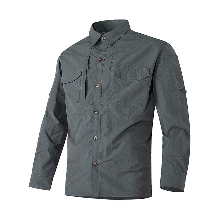 Multi-pocket Workwear Short Sleeve Shirt - WOMONA.COM