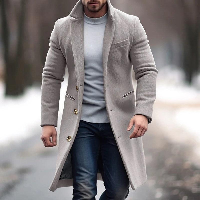 Woolen Coat Men's Mid-length Trench Coat - WOMONA.COM