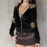 American Style Furry Hooded Velvet Coat For Women