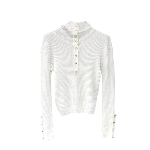 Women's High Collar Slim Knit Pullover Sweater - WOMONA.COM