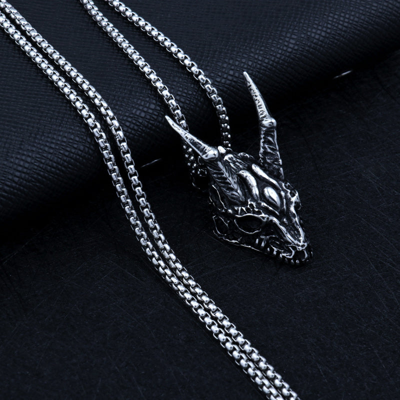 Stainless Steel Necklace Long Horn Pendant Necklace - WOMONA.COM