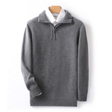 Double-strand Thickened 100 Pure Wool Knit Men's Pullover Lapel Zip-up Shirt