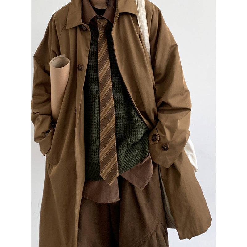 Retro Mid Length Workwear Trench Coat - WOMONA.COM