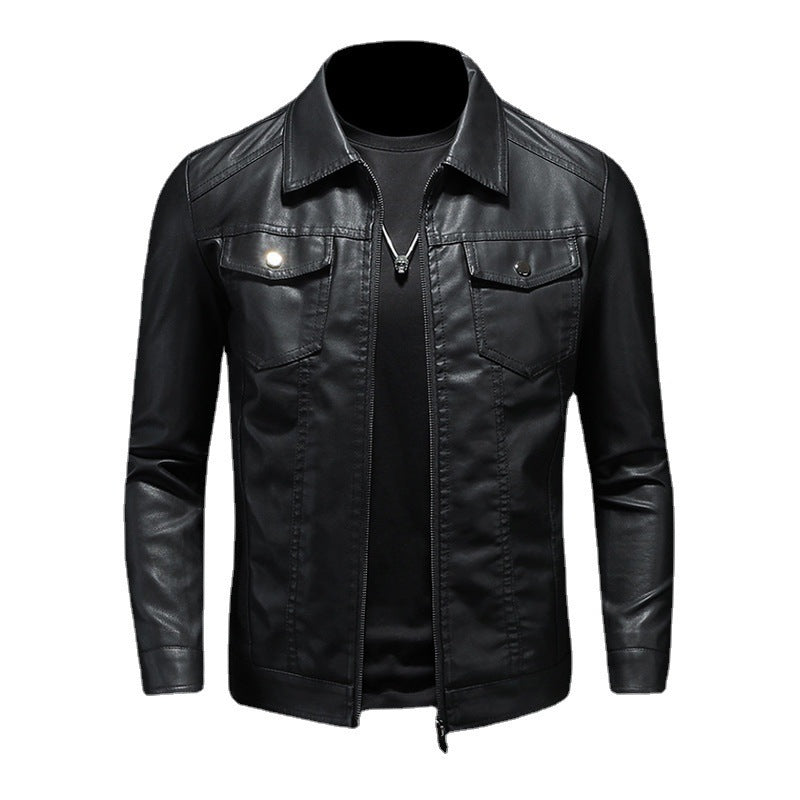 Mens Fashion Casual Solid Color Slim Biker Jacket