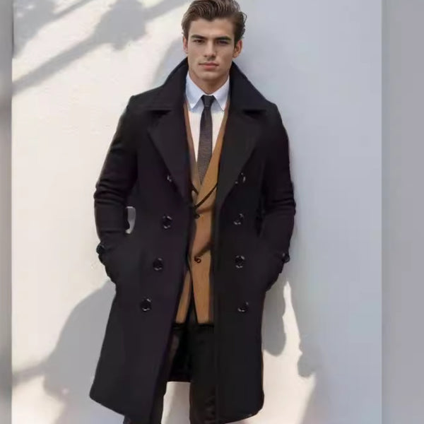 Mid-length Double-breasted Men's Slim-fit Woolen Coat - WOMONA.COM