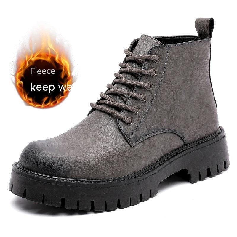 Thick Bottom 6 Holes British Style Warm High-top Leather Boots - WOMONA.COM
