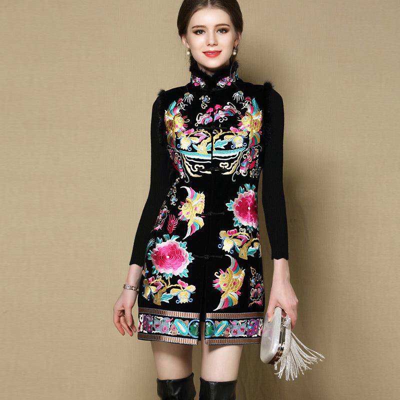 Sleeveless Embroidered Midi Cheongsam Dress