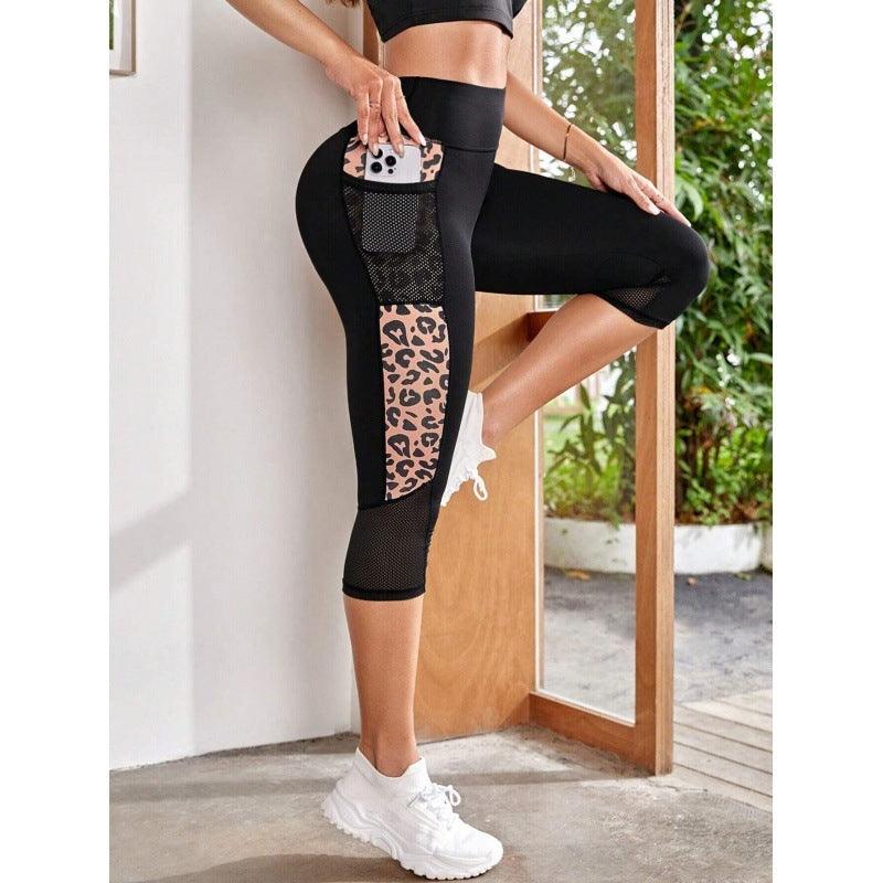 Female Leopard Splicing High Waist Yoga Pants - WOMONA.COM