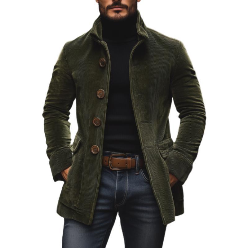 Men's stand-collar corduroy button jacket