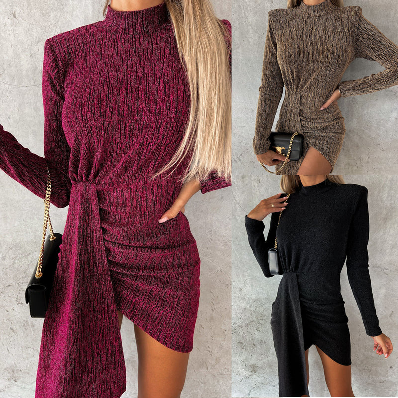 Bronzing Fashion Long Sleeve Dress - WOMONA.COM