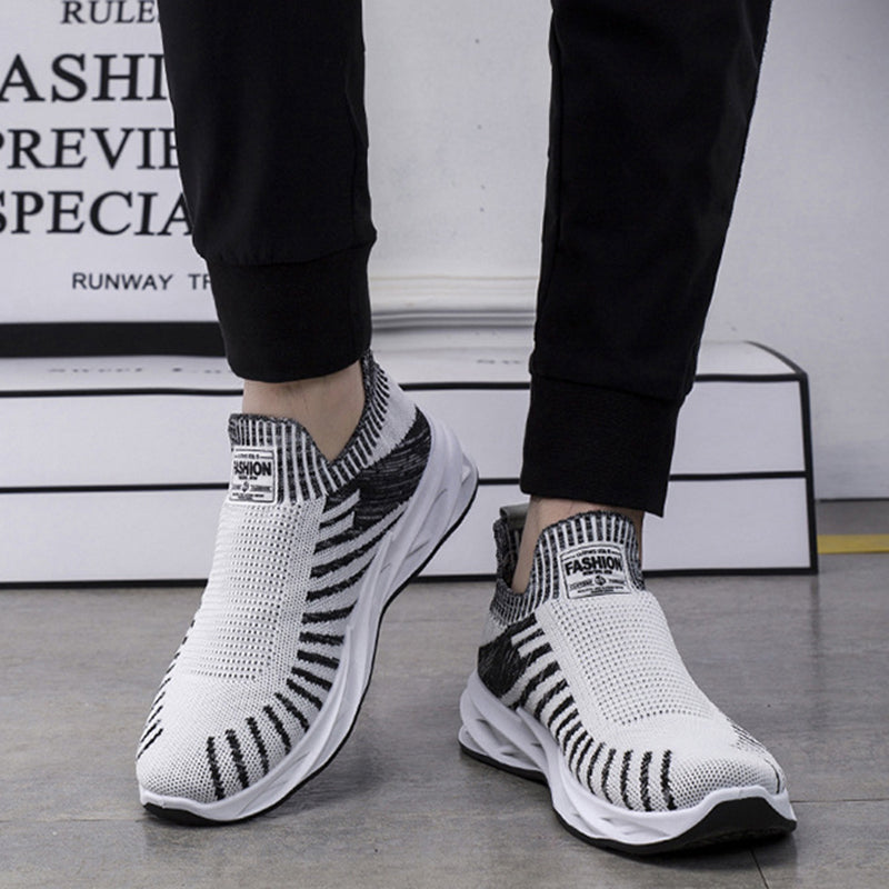 Sock Mesh Shoes Men Stripe Sneakers Lightweight Breathable Flat Shoes - WOMONA.COM