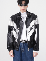 Men's Stand Collar Shoulder Pad Leather Coat - WOMONA.COM