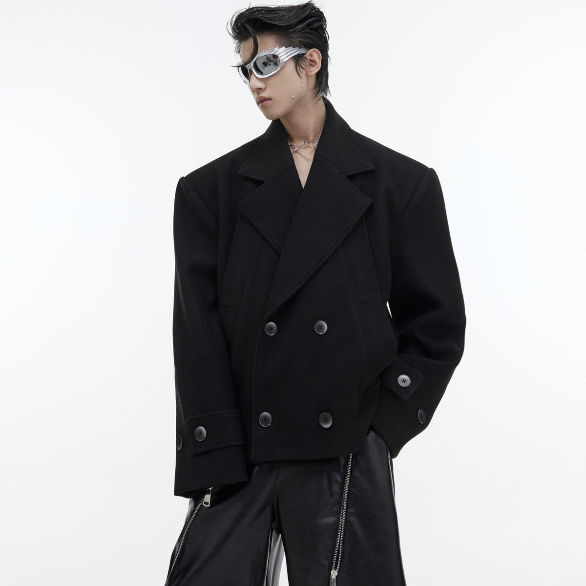 Deconstructed Silhouette Short Woolen Suit Jacket - WOMONA.COM