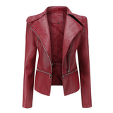 Women's Slim-Fit Motorcycle With Zipper Two-Wear Leather Jacket - WOMONA.COM