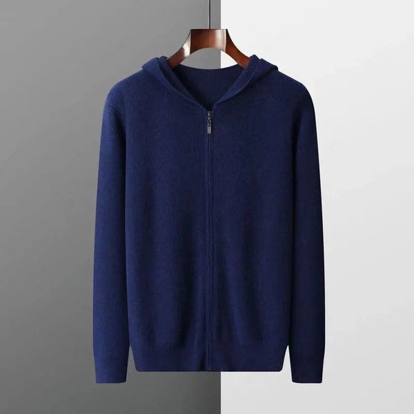 Men's Zipper Solid Color Hooded Sweater Cardigan