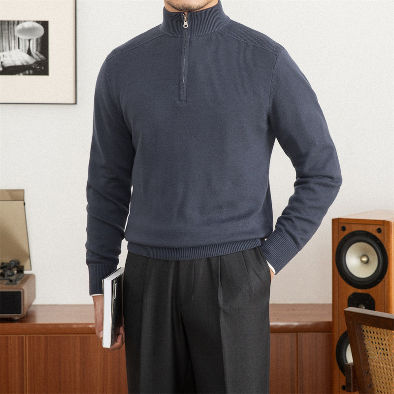 Commuter Slim-fit Stand-up Collar Zipper Wool Sweater - WOMONA.COM