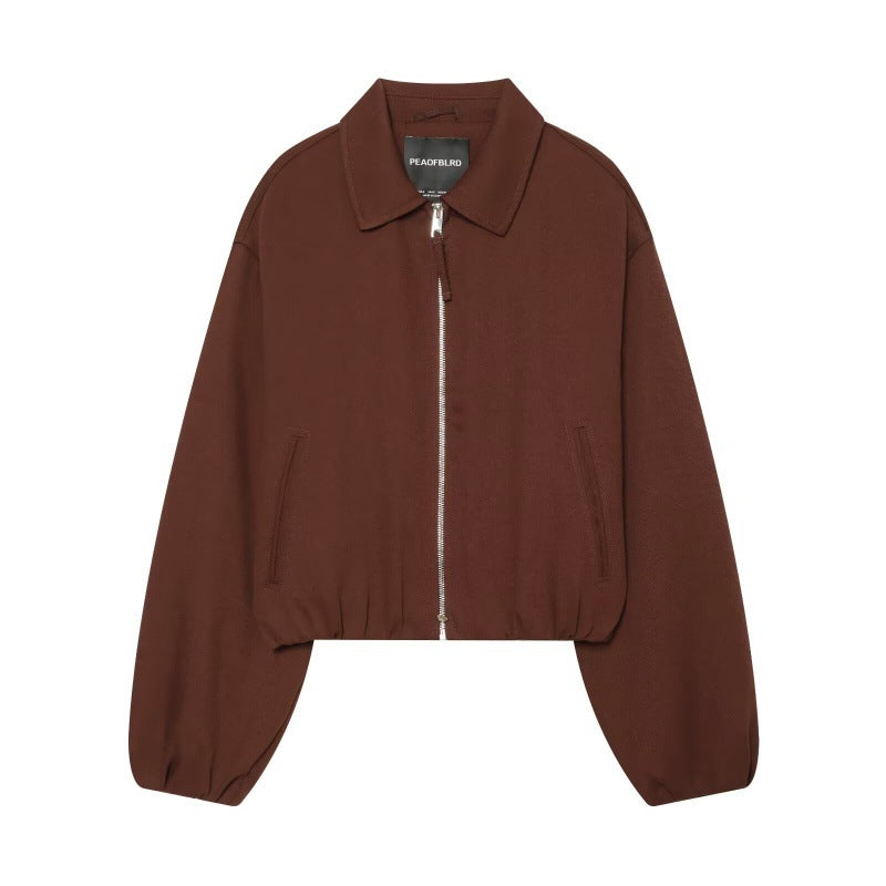 Women's Leopard-Print or Solid Zip-Collar Jacket, Brown - product view 4