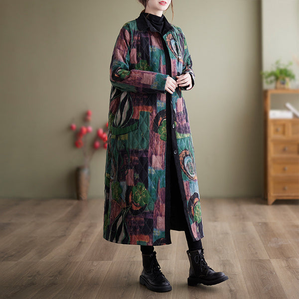 New Vintage Ethnic Print Loose Long Sleeve Coat For Women