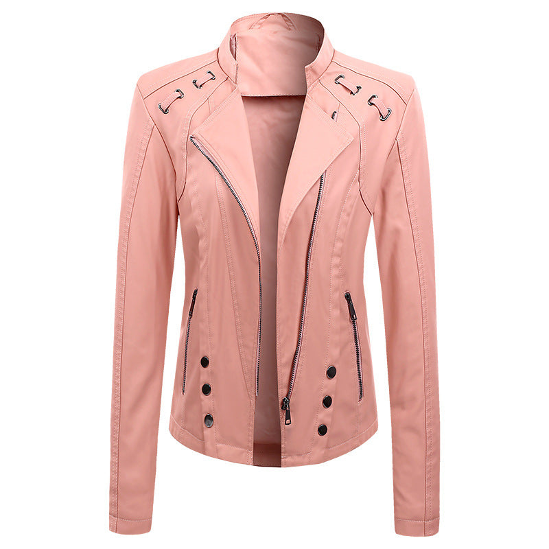 New Leather PU Leather Jacket Women's Short - WOMONA.COM