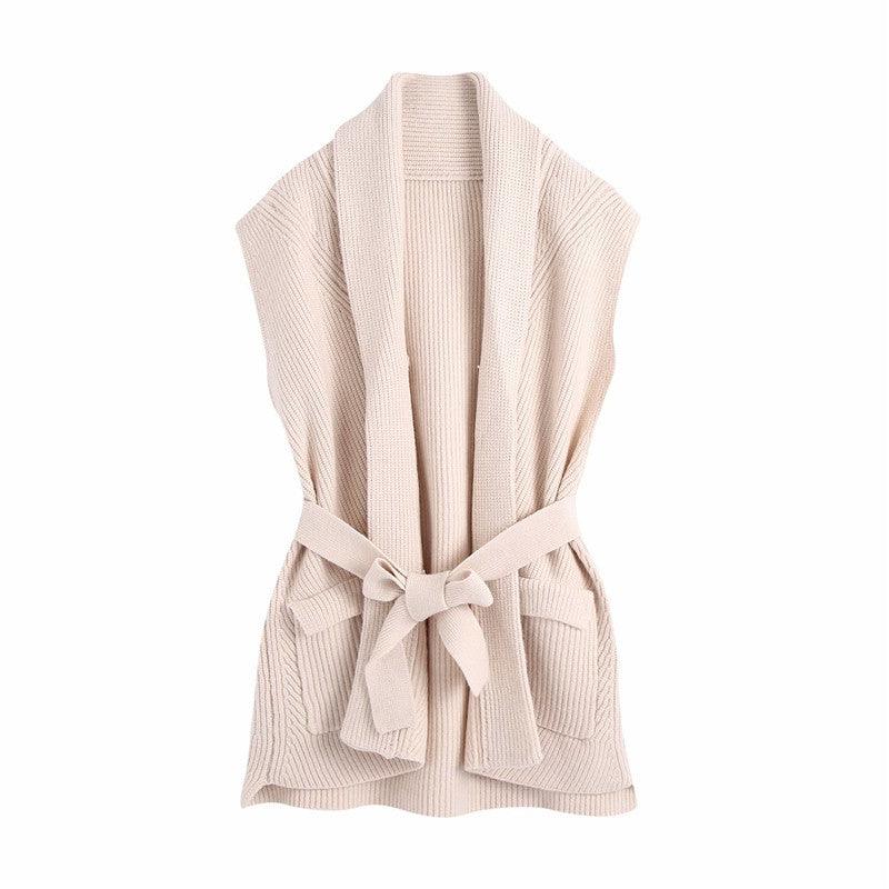 Versatile solid color knitted waistband vest - WOMONA.COM