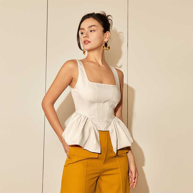 Square Collar Irregular Spaghetti-strap Vest - WOMONA.COM
