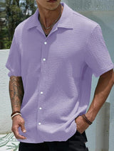 Men's Solid Color Short Sleeve Shirt Casual - WOMONA.COM