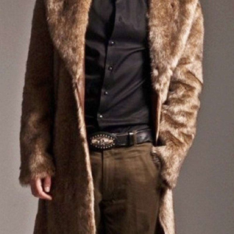 Men's Suit Collar Imitation Fur Coat - WOMONA.COM