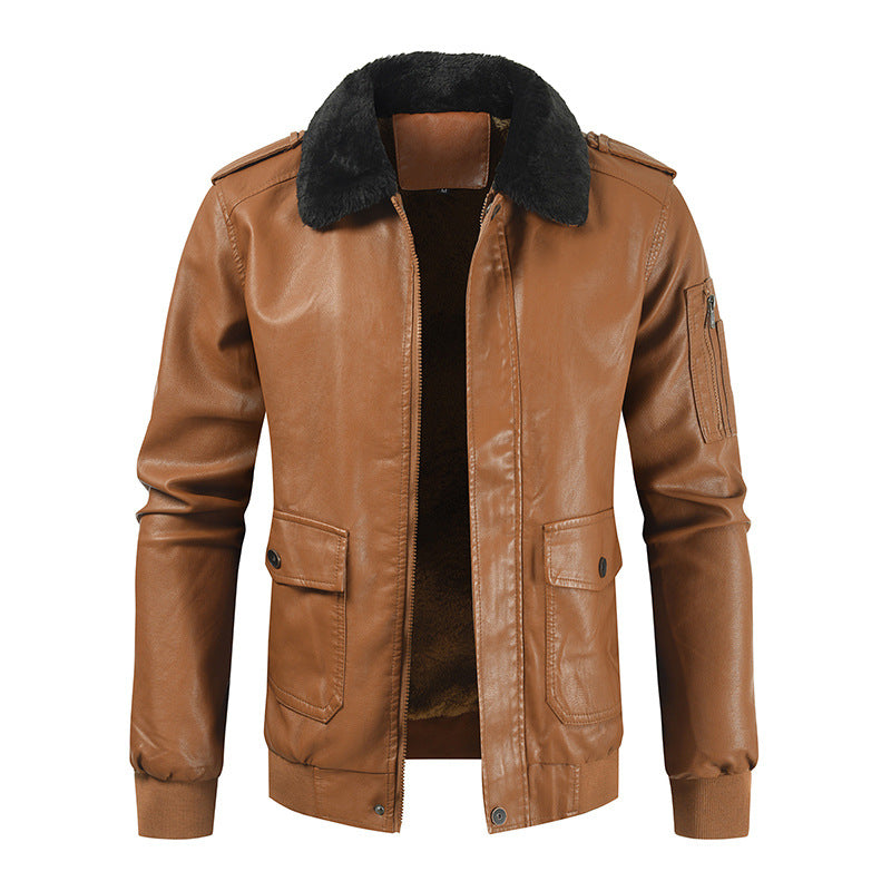 Men's Leather Coat Thickened Medium Length Coat - WOMONA.COM