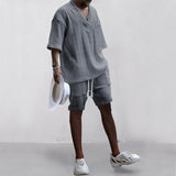 Men's Casual Loose Jacquard Knitwear Shorts Suit - WOMONA.COM