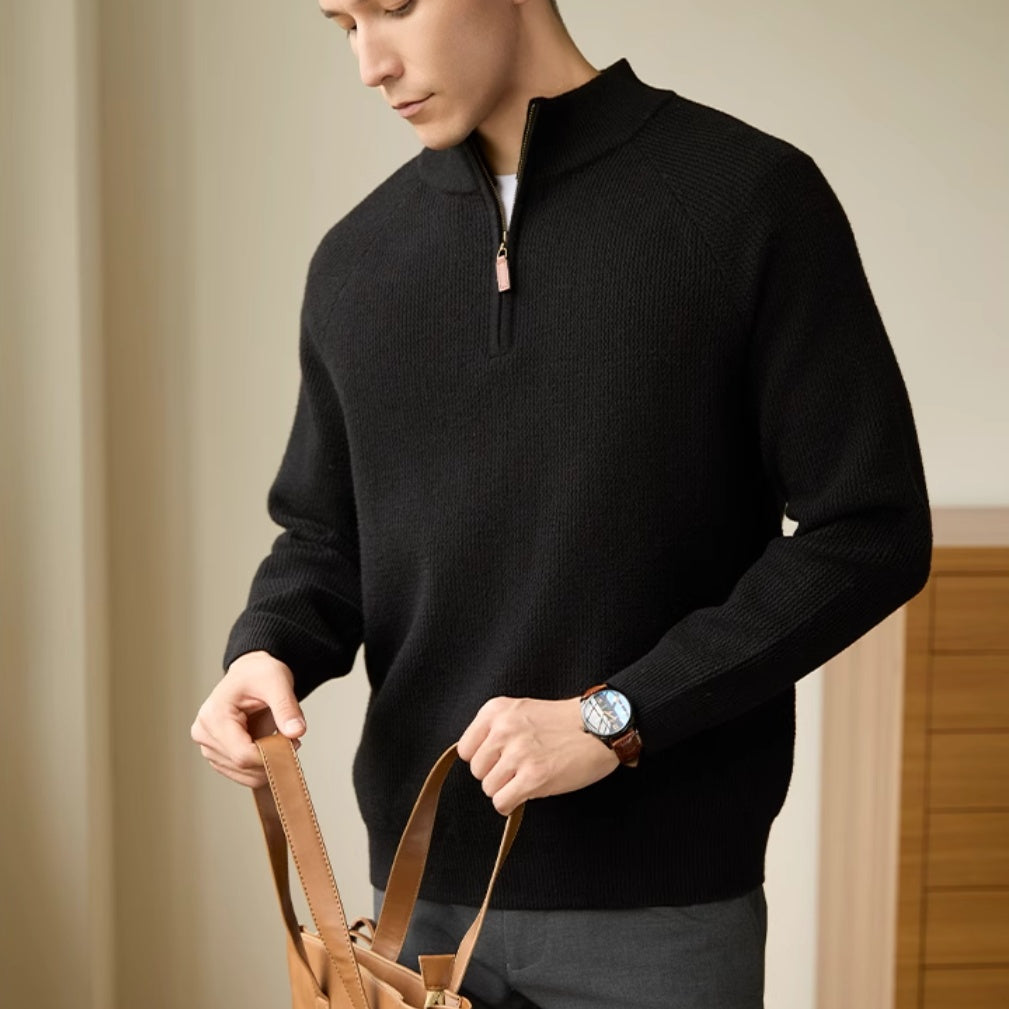 Men's Wool-Blend Ribbed Half-Zip Sweater - product view 1