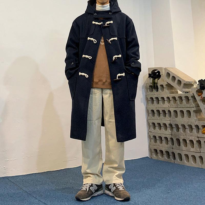 Men's Classic Horn Button Mid-length Wool Coat - WOMONA.COM