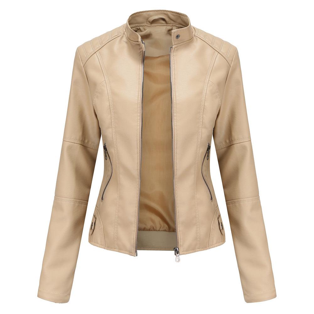 Biker Oversized Stand Collar Leather Jacket - WOMONA.COM