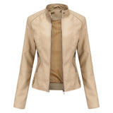 Biker Oversized Stand Collar Leather Jacket - WOMONA.COM