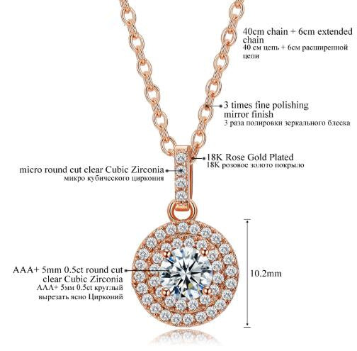 Classical Design Halo 0.5ct CZ Stone White Gold Rose Gold Color Pendant - WOMONA.COM