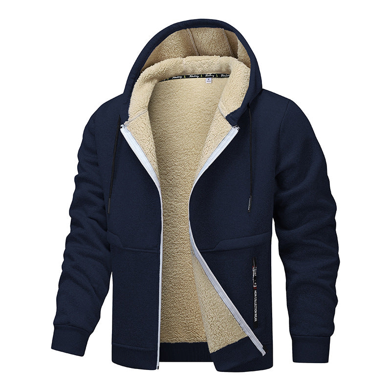 Men's sherpa-style lined zip-up hoodie