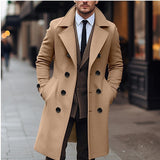 Fall Winter Men Woolen Coat Double Breasted Long - WOMONA.COM