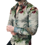 Men's Casual Long Sleeved Large Floral Shirt - WOMONA.COM