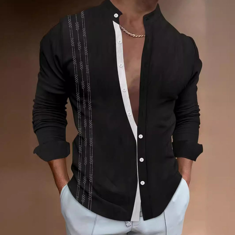 Nueva camisa informal de manga larga de algodón y lino para hombre